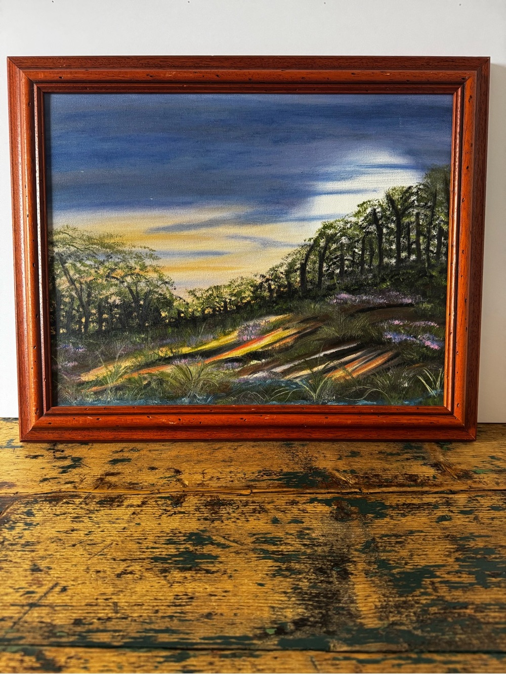 Framed Landscape Oil Painting - Blue and Green Scenic Art
